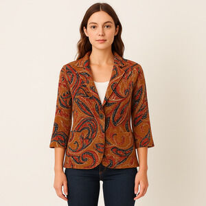 Anthropologie Moth Paisley Intarsia Blazer - Size Extra Small